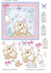 300dpi, 6 x 6 ins Topper & decoupage - Mothers Day Bear and butterflies-Mother/Mum/Nan/Step-Mum