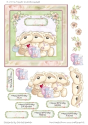 300dpi 6 x 6 ins topper and decoupage-Birthday bears-Auntie,Mum,Sister,Friend,Cousin,Daughter