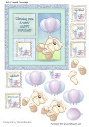 300dpi, 6x6in topper & decoupage- teddy with balloons, Birthday, Uncle, Dad, Daddy, Son-in-law