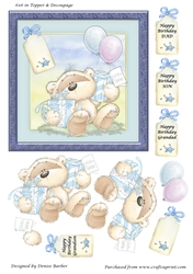 300dpi 6x6 in topper & decoupage-Teddy with presents, Birthday- Dad, Son, Grandad, Grandson