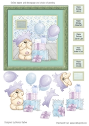300dpi,6x6ins topper & decoupage, teddy with balloons and Presents and presents- Birthday- Uncle, Son-in-law, Brother-in-law, Cousin, Grandad