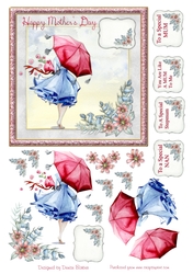 300dpi 6x6in Topper & Decoupage-Lady with umbrella, Flowers-Mothers Day- Like a Mum to Me/Stepmum/Mum/Nan