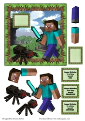 300dpi 6 x 6in Topper & Decoupage, Birthday Son/grandson/brother- Minecraft