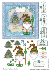 300dpi 6x 6ins topper and decoupage-Christmas gnome with tree-Dad, Son, Grandson. Nephew