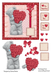 300dpi 6x6 in topper & decoupage- Valentine - Bear with heart shape roses - Female
