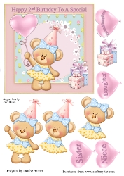 Image of cup988606_75759 - 300dpi 6x6 ins topper/Decoupage- Bear with Heart balloon 2nd Birthday Daughter, Sister, Niece, Granddaughter
