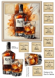 300dpi 6x6ins topper & decoupage- Rum Bottle and glass- Birthday-Father/Brother/Son/Cousin-in-Law, Grandpa, Nephew, Grandson, Friend, Partner