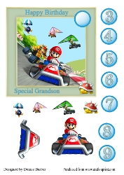 300dpi 6x6ins topper & decoupage-Super Mario Race-Grandson ages 3-9- Birthday