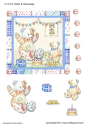 Teddy topper (6 x 6 ins) and decoupage