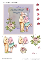 Romantic Elderly Couple Topper (6 x 6ins) and decoupage