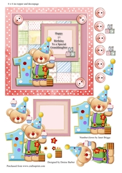 300dpi 6 x 6 ins card topper and decoupage 1st Birthday Granddaughter or own words