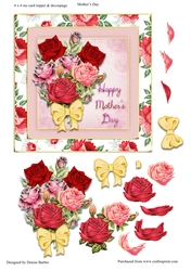300dpi 6 x 6 ins topper & decoupage, Bunch of Roses for mothers day