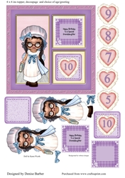 300dpi 6 x 6 ins Card Topper & decoupage, Birthday ages 5-10, purple