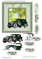 300dpi 6x6ins Card front topper & decoupage Vintage car - Fathers Day/Birthday