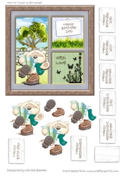 300dpi 6 x 6 ins Topper and decoupage of bear Hiker-Birthday/retirement-male