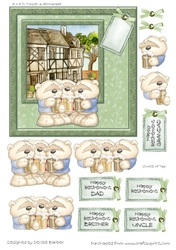 300dpi 6 x 6in Topper and decoupage- Male Relative Retirement - Bears drinking