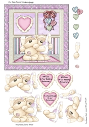 300dpi,  6x6ins Topper & Decoupage, Two Bears - Wedding Anniversary