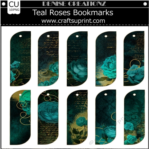 Teal Rose Bookmarks