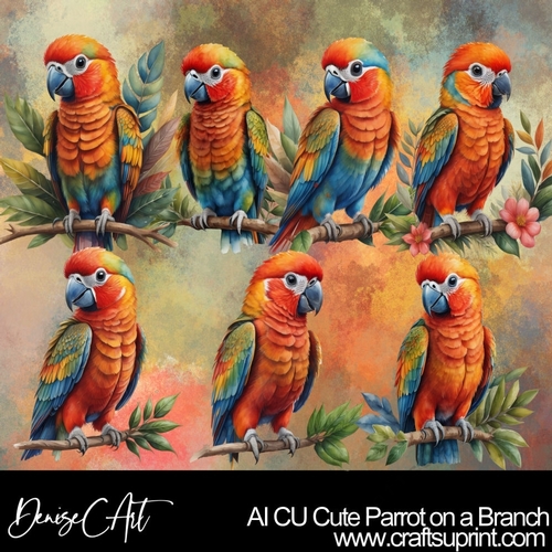 AI CU Cute Parrots on a Branch