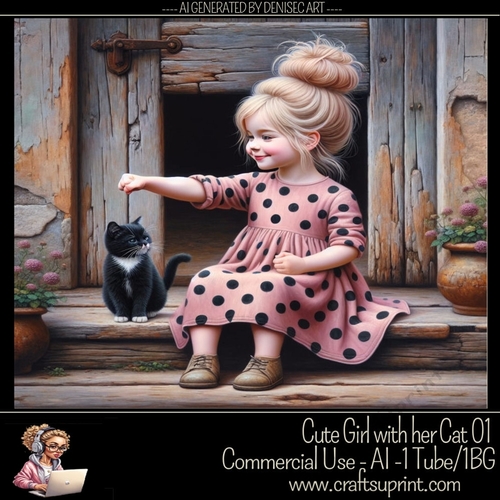 Cute Girl with her Cat 01