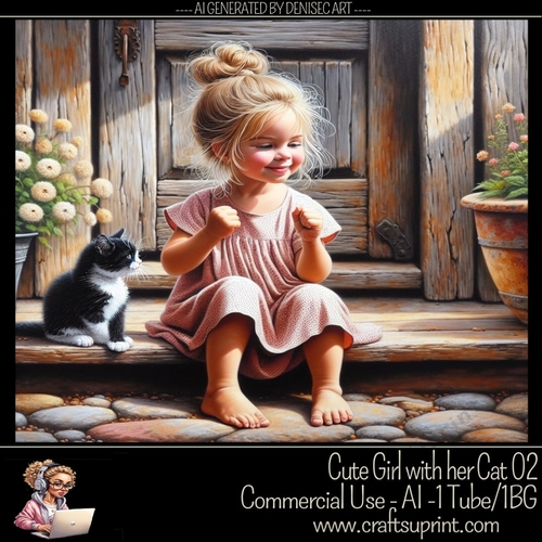 Cute Girl with her Cat 02
