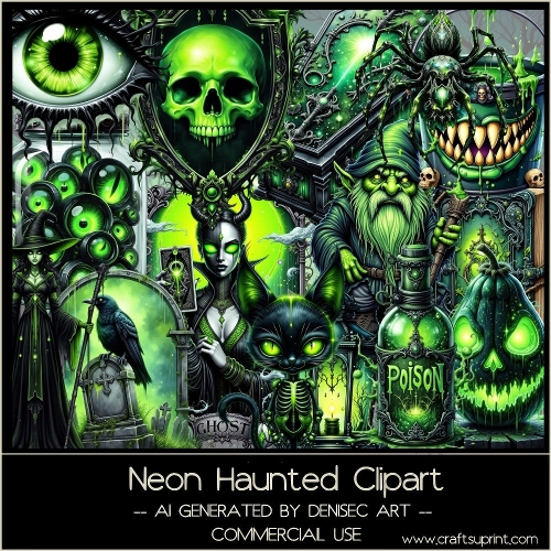 Neon Haunted Clipart