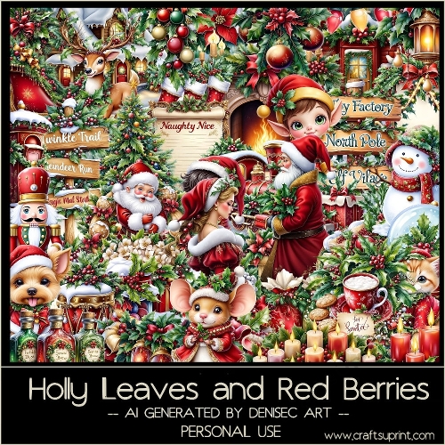 Holly Leaves and Red Berries