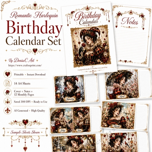 Romantic Harlequin Birthday Calendar
