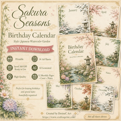 Sakura Seasons Birthday Calendar