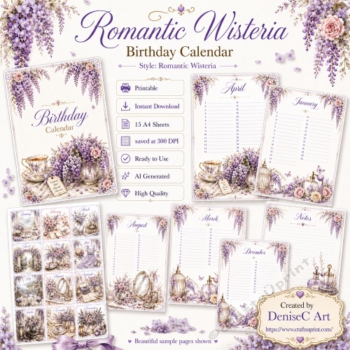 Romantic Wisteria Birthday Calendar
