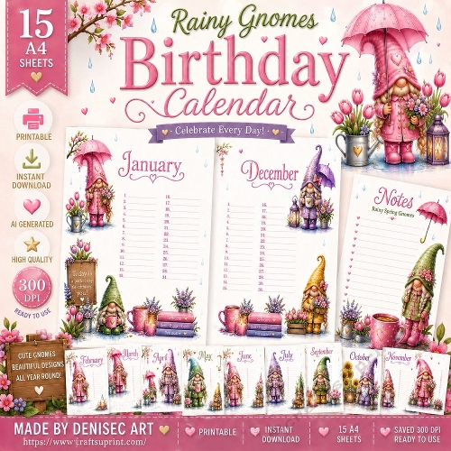 Rainy Gnomes Birthday Calender