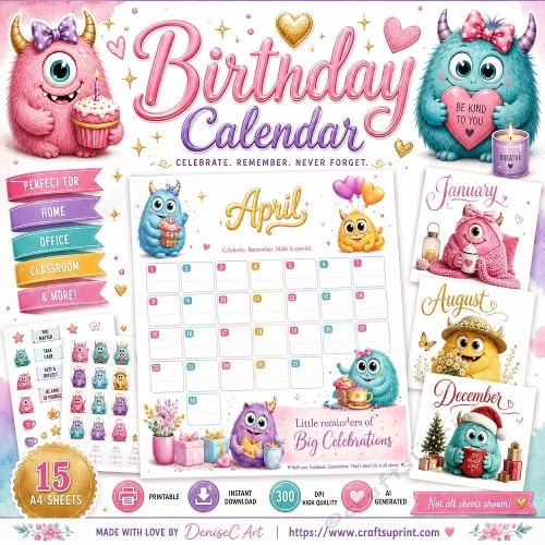 Candy Monsters Birthday Calendar