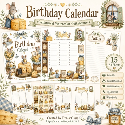 Mouse and Cheese Birthday Calendar