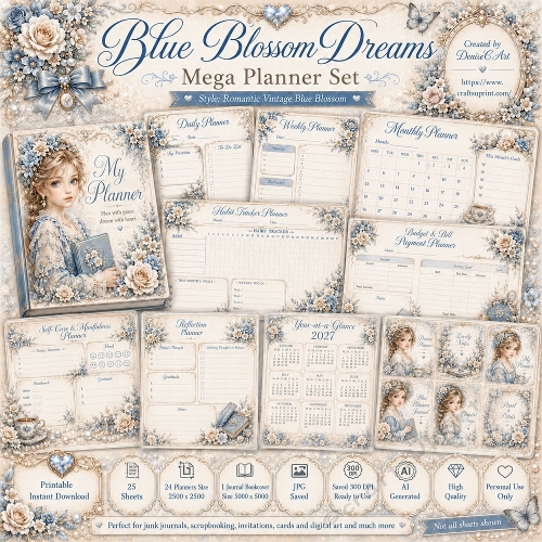 Blue Blossom Dreams Planner