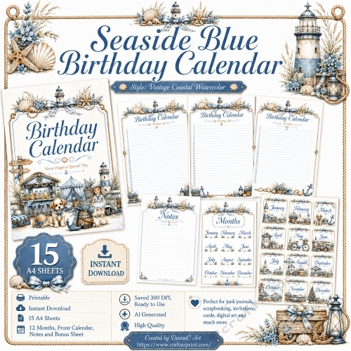 Seaside Blue Birthday Calendar