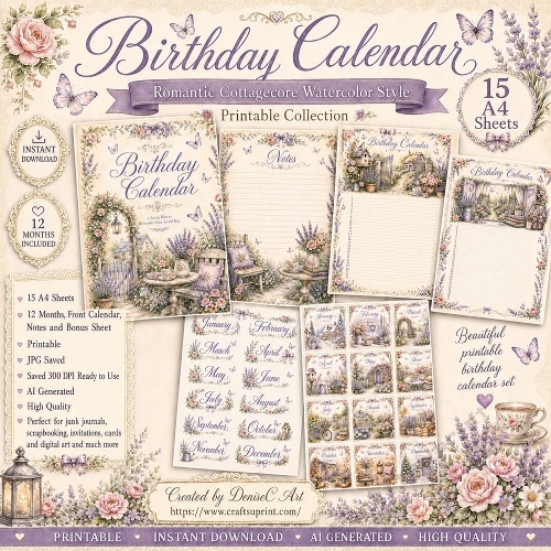 Lavender Gray Birthday Calendar