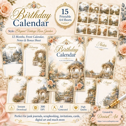 Whispering Rose Garden Birthday Calendar