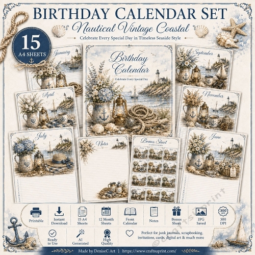 Nautical Vintage Birthday Calendar