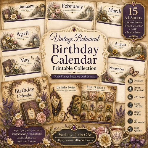 Vintage Botanical Birthday Calendar