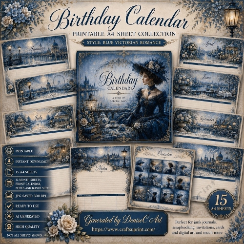 Blue Victorian Birthday Calendar