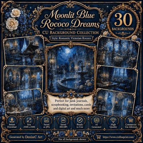 Moonlit Blue Rococo Dreams Backgrounds