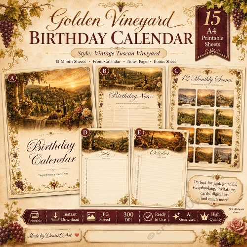 Golden Vineyard Birthday Calendar