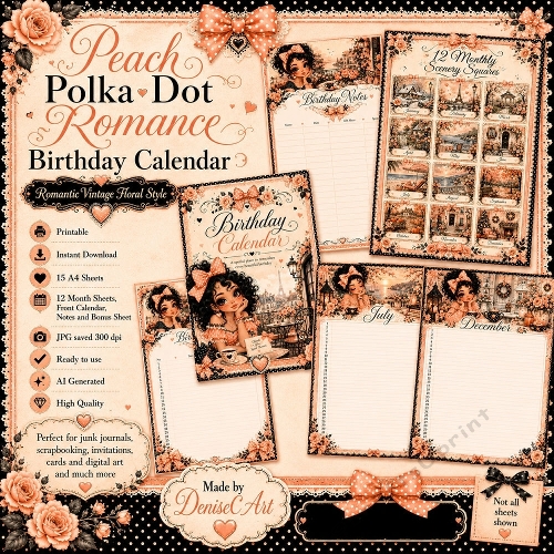 Peach Polka Dot Birthday Calendar
