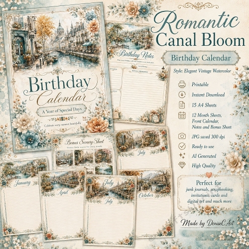 Romantic Canal Birthday Calendar