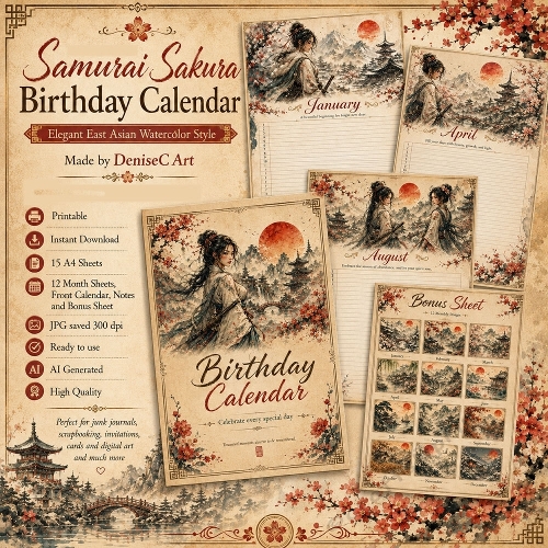 Samurai Sakura Birthday Calendar
