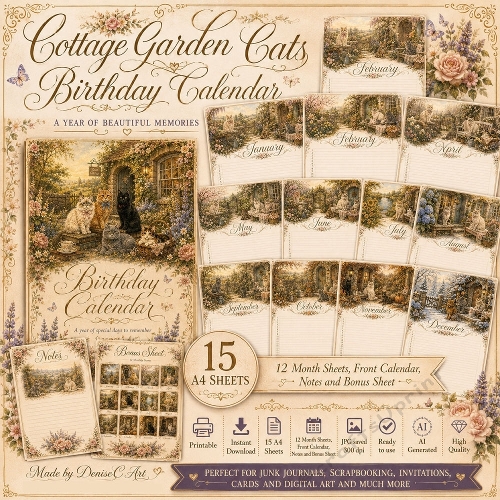 Cottage Garden Cats Birthday Calendar