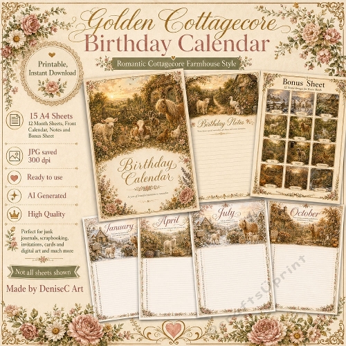 Golden Cottagecore Birthday Calendar