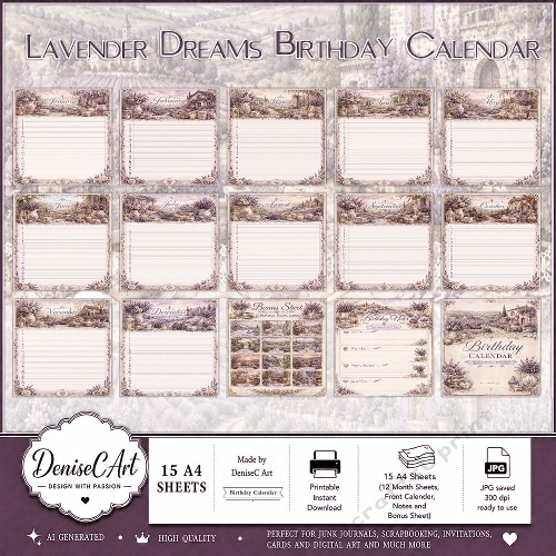 Lavender Dreams Birthday Calendar