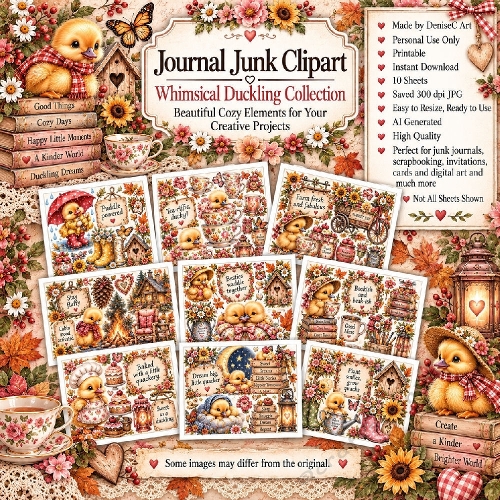Whimsical Duckling Journal Junk Clipart