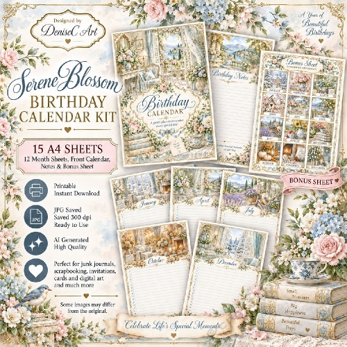 Serene Blossom Birthday Calendar